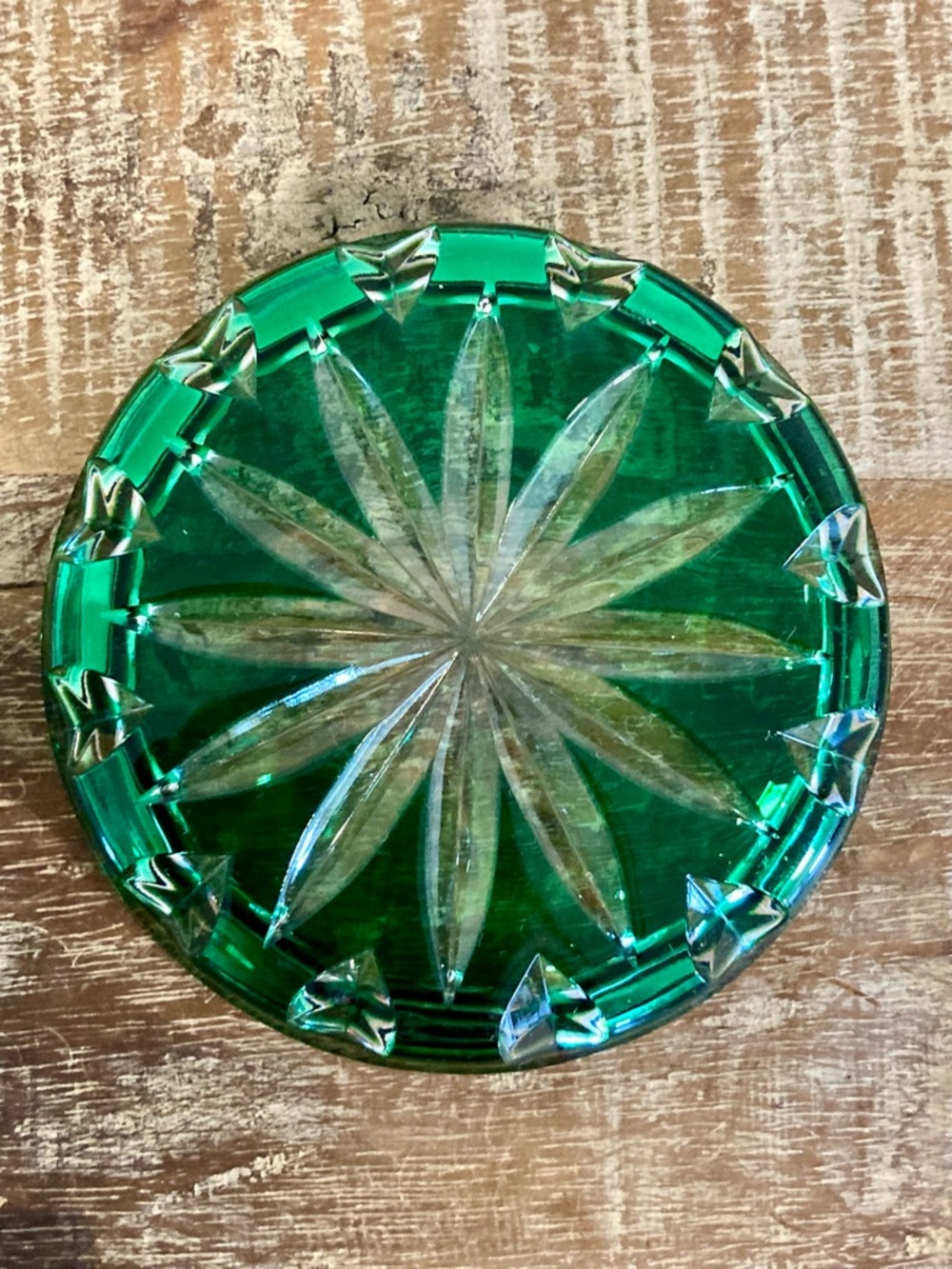 Faberge Xenia Drink Coasters Cut Crystal Red and Green with Starburst Pattern - Picture 7 of 16